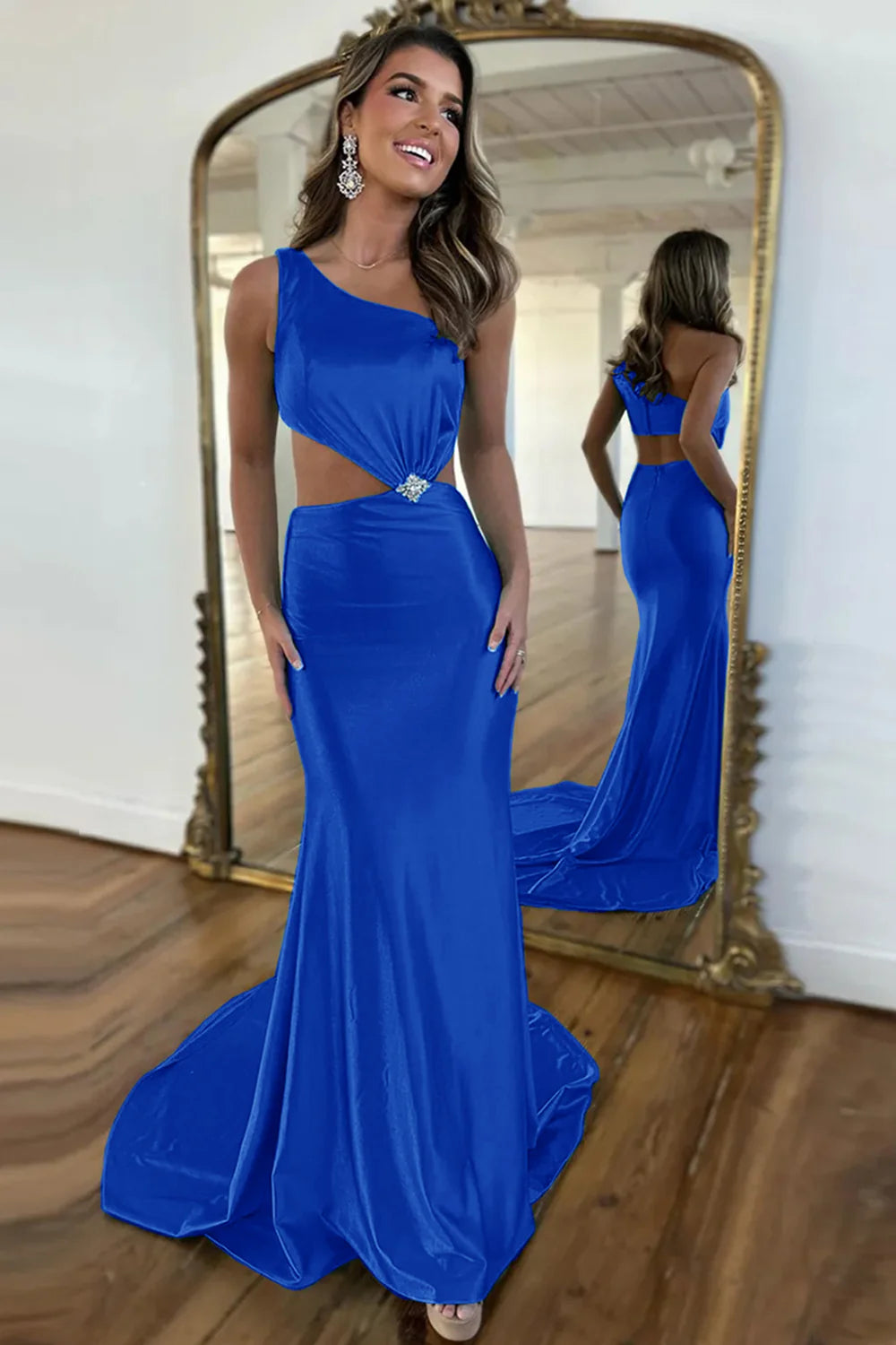 Vestido de fiesta de sirena con un solo hombro y aberturas
